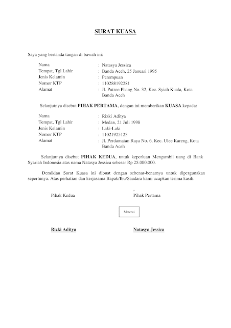 contoh format surat hak kuasa yang baik dan benar