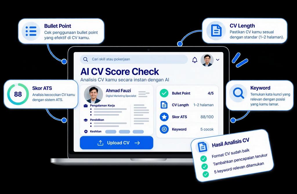 Pratinjau hasil cek skor CV di SuratPlus