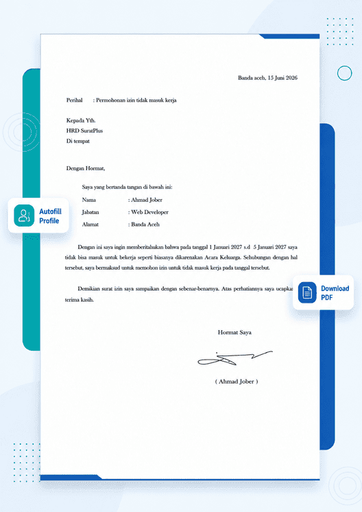 Template Surat Izin Tidak Masuk Kerja - SuratPlus
