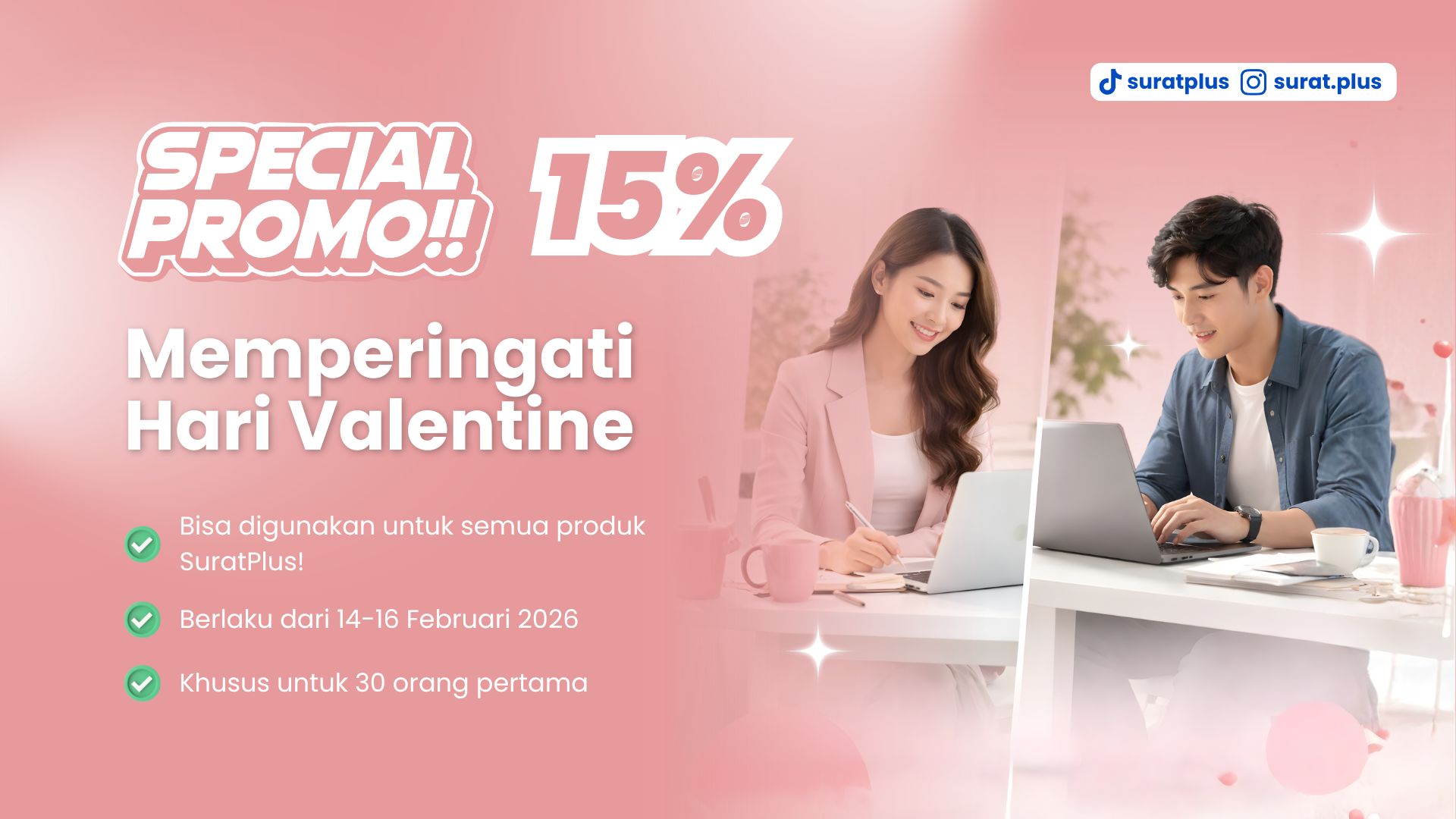 Promo Valentine SuratPlus: Upgrade Karier Bareng Pasangan Klaim Diskon 15%