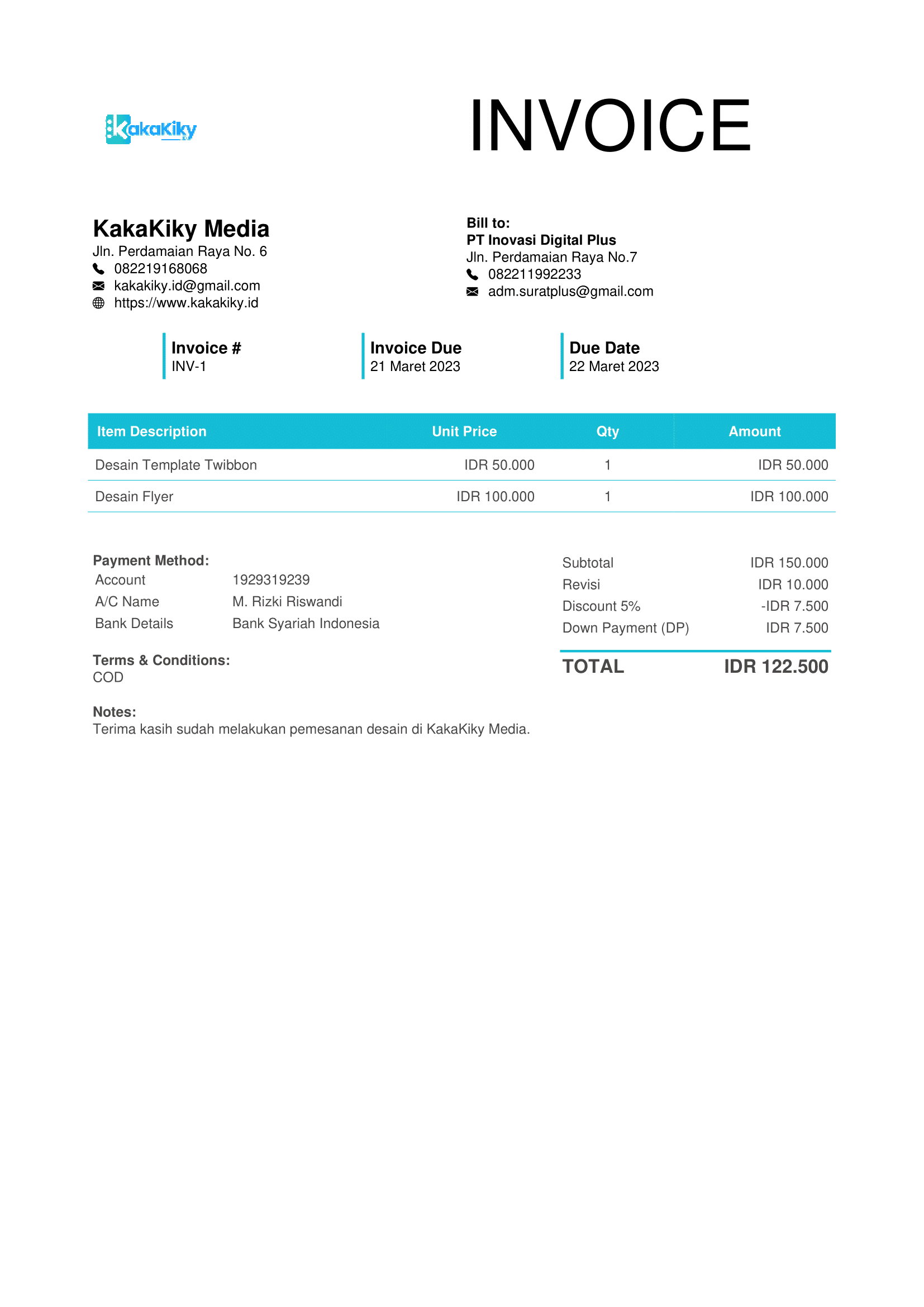 contoh format invoice yang baik dan professional