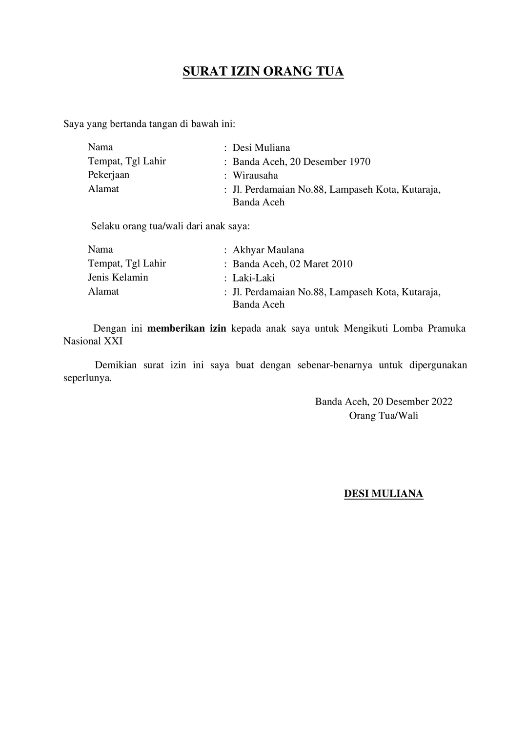 contoh format surat izin orang tua